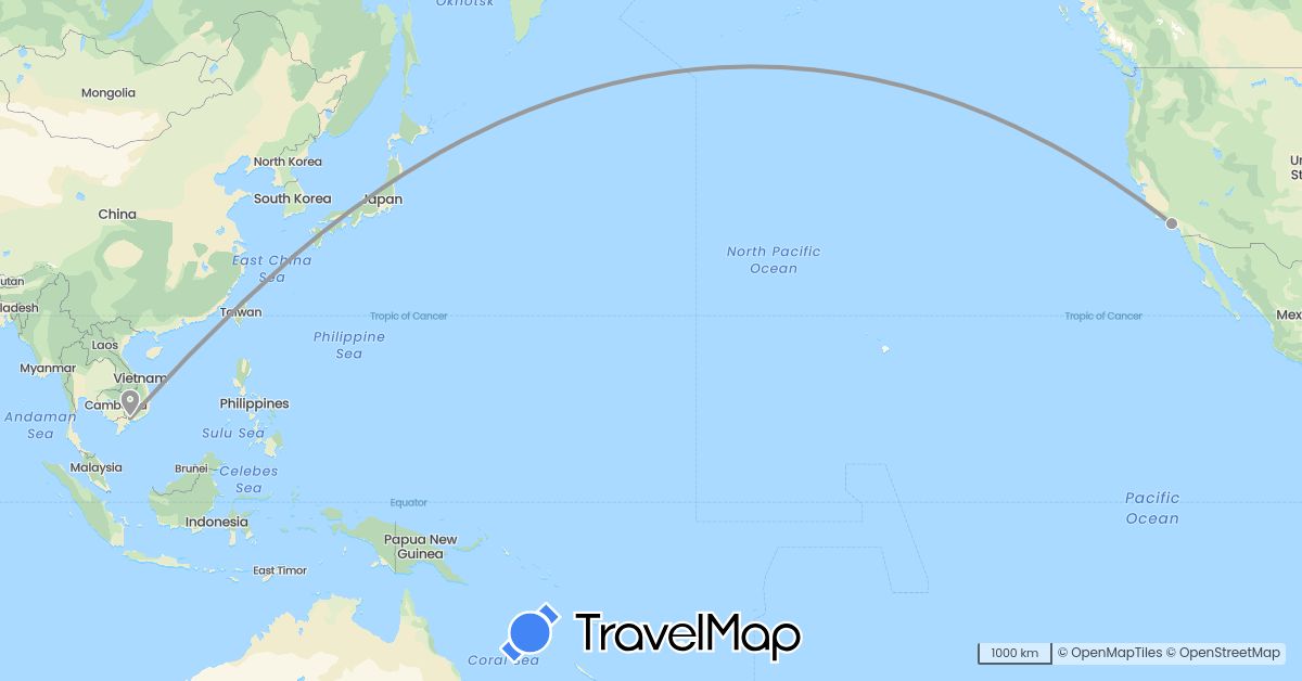TravelMap itinerary: driving, plane in Taiwan, United States, Vietnam (Asia, North America)